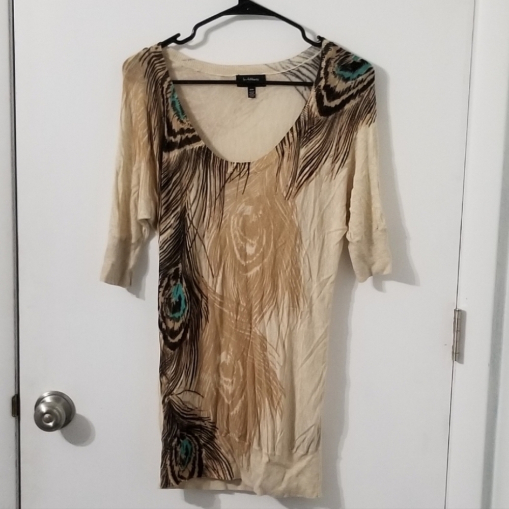 le chateau Peacock Feather Print Tunic Top